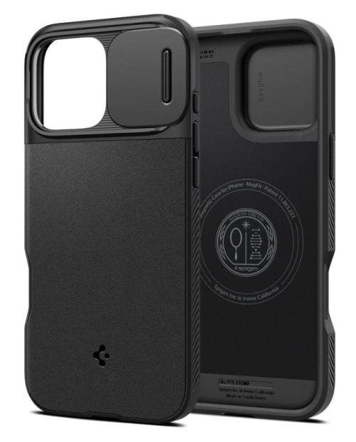 Husa MagSafe pentru Apple iPhone 16 Pro Max, Spigen, OPTIK ARMOR, Neagra