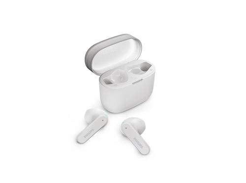 Casti True Wireless Philips TAT2139WT/00, Bluetooth 5.3, Google Fast Pair, Comenzi tactile, Asistent Siri/Google, IPX4 (Alb)