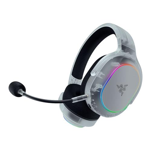 Casti Gaming Wireless Razer Barracuda X Chroma Phantom White Edition, 2.4GHz/Bluetooth, 7.1 Surround, Autonomie 70/35 ore, Iluminare 6 zone (Transparent)