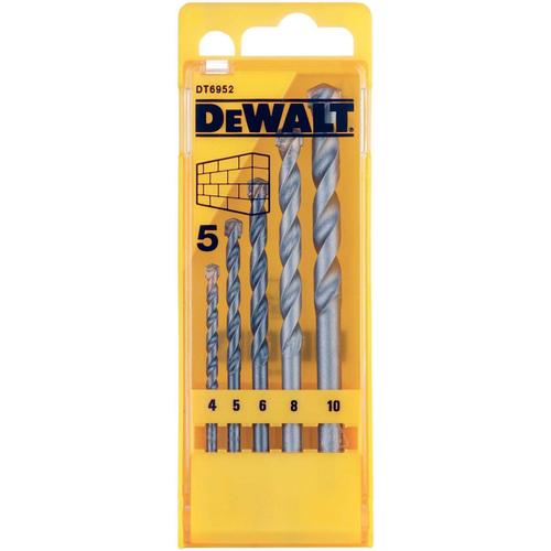 Set 5 burghie zidarie DeWALT DT6952, durata de viata lunga, gaurire rapida, durabilitate sporita, design optimizat al canelurii pentru indepartarea resturilor, corp intarit pentru rezistenta si reducerea ruperii, varf nou pentru penetrare m