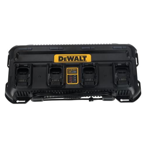 Incarcator acumulatori Li-Ion cu 4 porturi DeWALT DCB1404, 18V XR, incarcare simultana 4x 4A, compatibil cu acumulatori 12V, 18V si FLEXVOLT, indicatoare LED individuale, incarcare in doua trepte, optiune montare pe perete