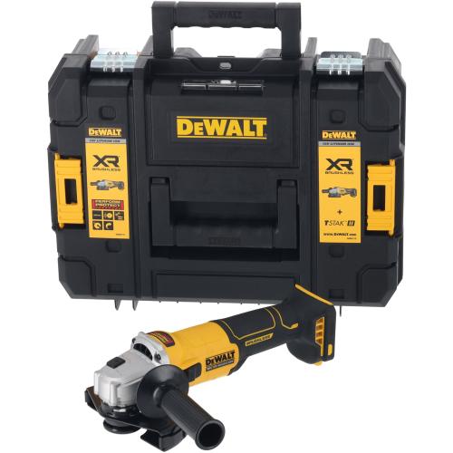Polizor unghiular (flex) pe acumulator DeWALT DCG407NT, 18V XR, brushless, 9000 RPM, diametru disc 125mm, M14, frana si ambreiaj electronice, profil ingust, deflector de praf protectie motor, cutie transport TSTAK, nu include incarcator/acu