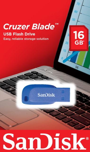 Stick USB SanDisk Cruzer Blade SDCZ50C-016G-B35BE, 16GB, USB 2.0 (Albastru)