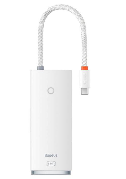 HUB USB Baseus Lite, cu 6 porturi, 2 x USB 3.0, 1 x HDMI, 1 x USB-C PD, 1 x SD/TF (Alb)