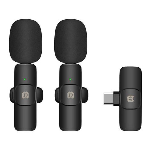 Set microfoane tip lavaliera PU3151B Puluz si recepetor cu USB-C, Omnidirectional, USB-C, Wireless, 2 bucati, Negru