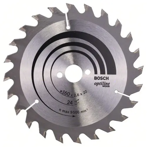 Panza fierastrau circular pentru lemn, Bosch Optiline Wood, 160x2.6/1.6x20/16 mm, 24 dinti