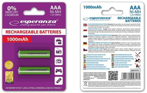Acumulatori Foto Esperanza EZA101G, AAA, Ni-MH, 1000mAh x 2