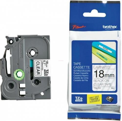 Banda laminata Brother TZe-141, 18mm x 8m (Negru/Transparent)