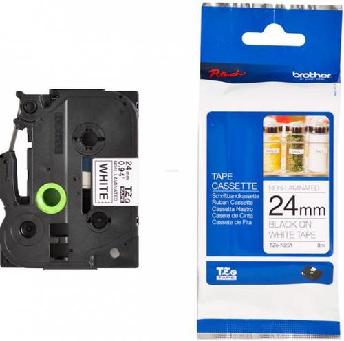 Banda nelaminata Brother TZEN251, 24mm/8m (Negru/Alb)