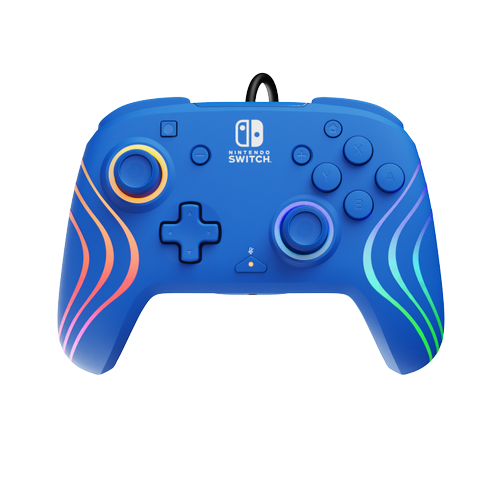Controller cu fir PDP Afterglow Wave Enhanced, Pentru Nintendo Switch/OLED, Oficial Licentiat Nintendo, 8 Zone RGB (Albastru)