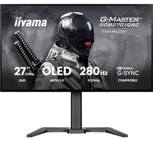 Monitor Gaming OLED Iiyama 27inch GOB2701QSC-B1, WQHD (2560 x 1440), HDMI, DisplayPort, Boxe, Pivot, 0.3 ms (Negru)