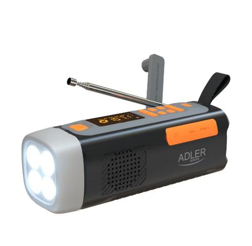 Radio solar Adler AD 1920, 4500 mAh, Dinam, Lanterna (Negru)