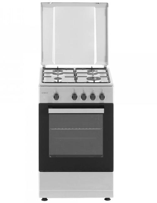 Aragaz Samus SM450BXS, 4 Arzatoare, Cuptor gaz, 49 L, Siguranta plita+cuptor (Argintiu)